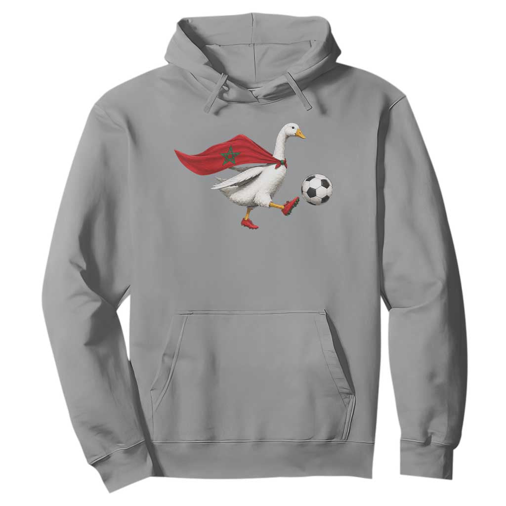 Morocco Soccer Hoodie Funny Goose Wearing Moroccan Flag Patriotic Football Fan Graphic TS10 Sport Gray Print Your Wear