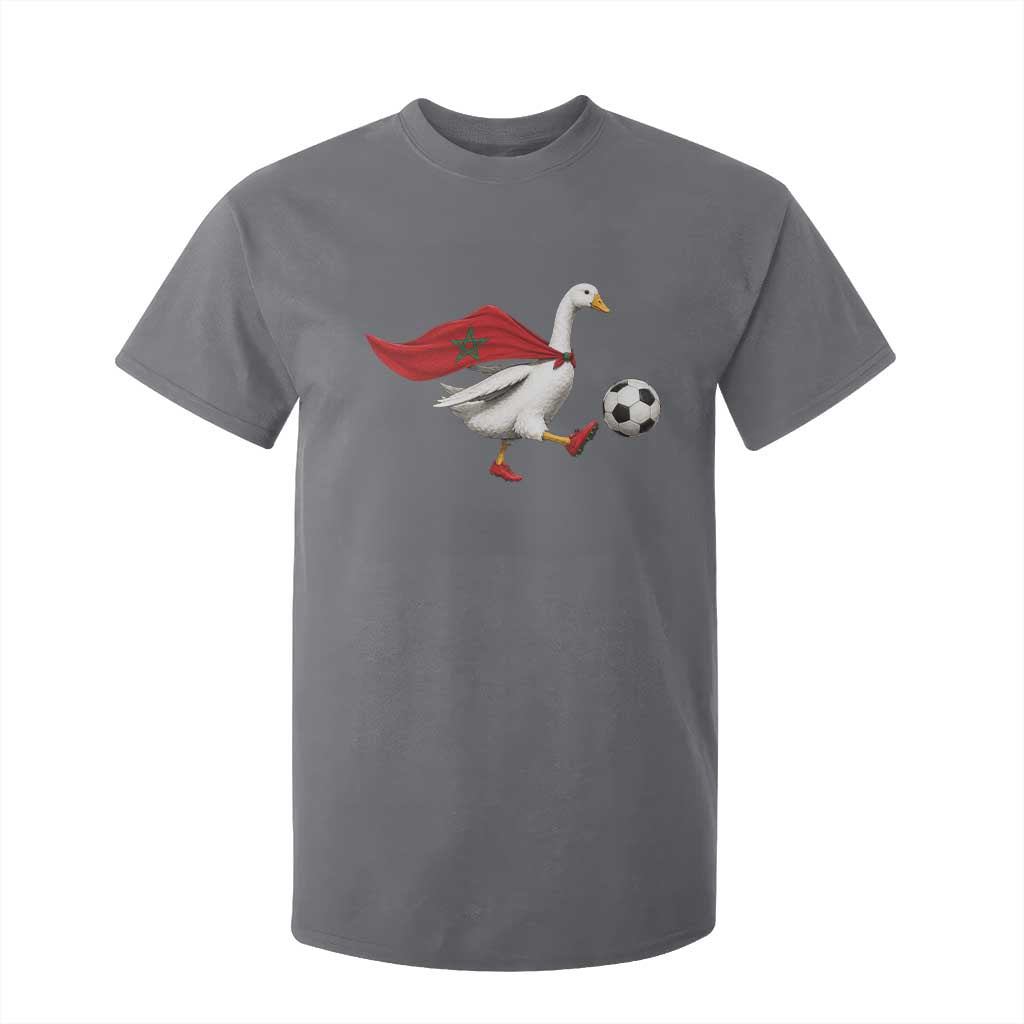 Morocco Soccer T Shirt For Kid Funny Goose Wearing Moroccan Flag Patriotic Football Fan Graphic TS10 Charcoal Print Your Wear