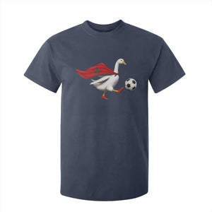 Morocco Soccer T Shirt For Kid Funny Goose Wearing Moroccan Flag Patriotic Football Fan Graphic TS10 Navy Print Your Wear
