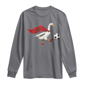 Morocco Soccer Long Sleeve Shirt Funny Goose Wearing Moroccan Flag Patriotic Football Fan Graphic TS10 Charcoal Print Your Wear