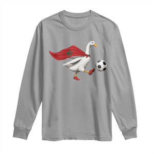 Morocco Soccer Long Sleeve Shirt Funny Goose Wearing Moroccan Flag Patriotic Football Fan Graphic TS10 Sport Gray Print Your Wear