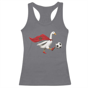 Morocco Soccer Racerback Tank Top Funny Goose Wearing Moroccan Flag Patriotic Football Fan Graphic TS10 Charcoal Print Your Wear