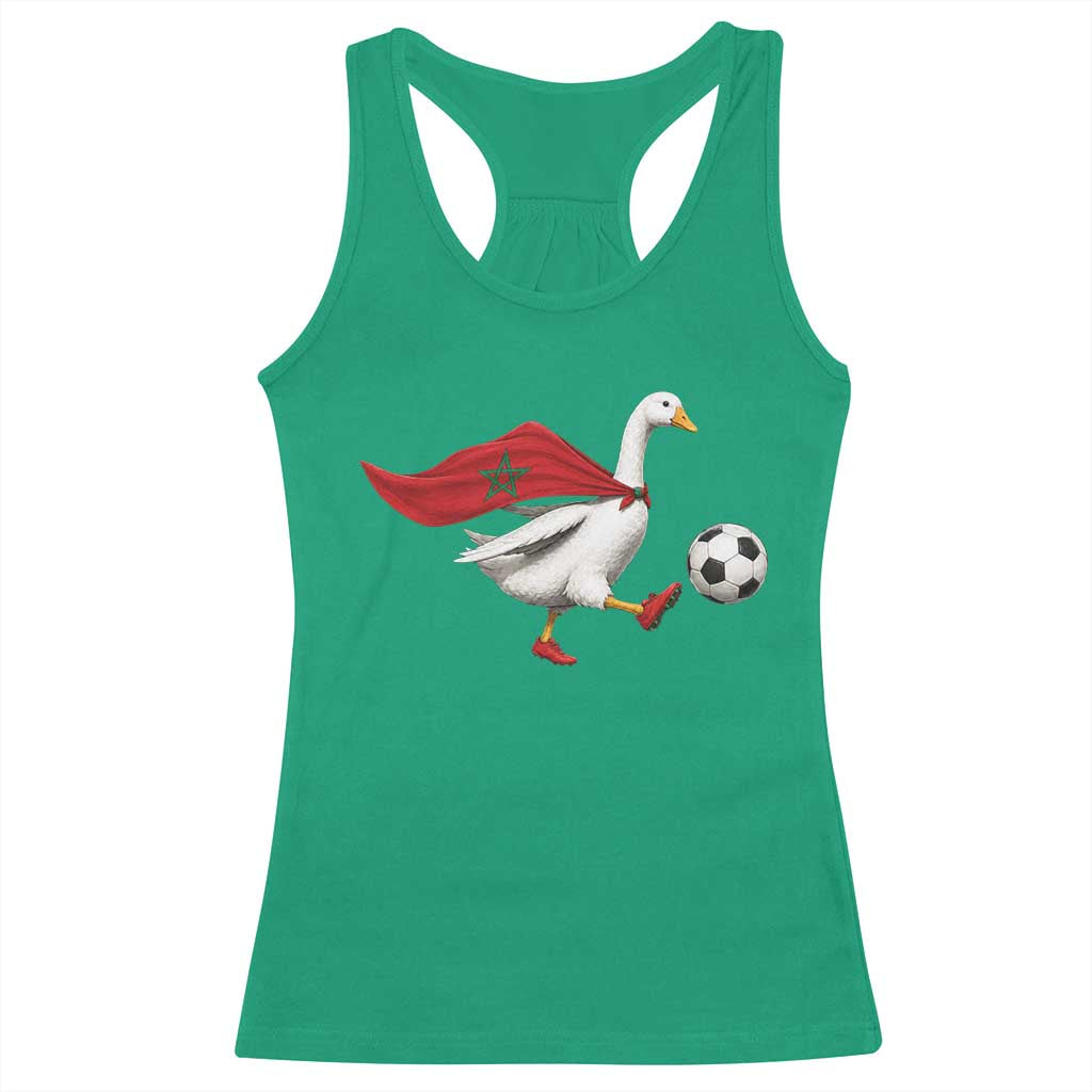 Morocco Soccer Racerback Tank Top Funny Goose Wearing Moroccan Flag Patriotic Football Fan Graphic TS10 Irish Green Print Your Wear