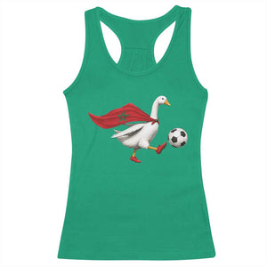 Morocco Soccer Racerback Tank Top Funny Goose Wearing Moroccan Flag Patriotic Football Fan Graphic TS10 Irish Green Print Your Wear