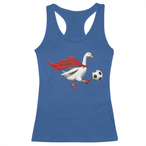 Morocco Soccer Racerback Tank Top Funny Goose Wearing Moroccan Flag Patriotic Football Fan Graphic TS10 Royal Blue Print Your Wear