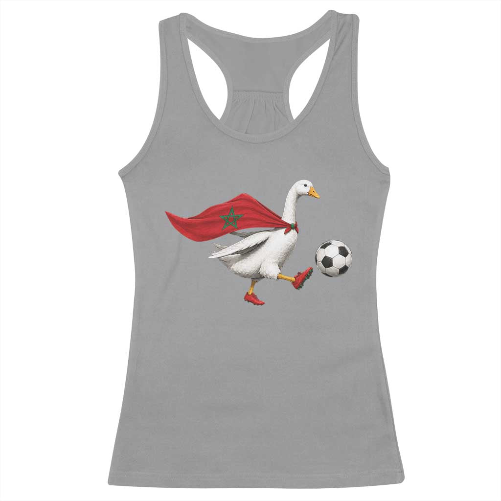 Morocco Soccer Racerback Tank Top Funny Goose Wearing Moroccan Flag Patriotic Football Fan Graphic TS10 Sport Gray Print Your Wear