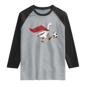 Morocco Soccer Raglan Shirt Funny Goose Wearing Moroccan Flag Patriotic Football Fan Graphic TS10 XS Heather Gray Black Print Your Wear