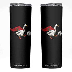 Morocco Soccer Skinny Tumbler Funny Goose Wearing Moroccan Flag Patriotic Football Fan Graphic TS10 Black Print Your Wear
