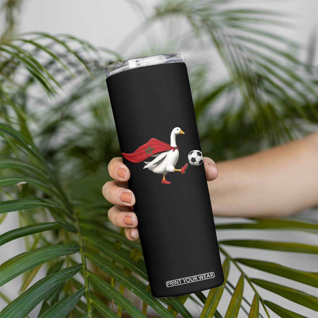 Morocco Soccer Skinny Tumbler Funny Goose Wearing Moroccan Flag Patriotic Football Fan Graphic TS10 Print Your Wear