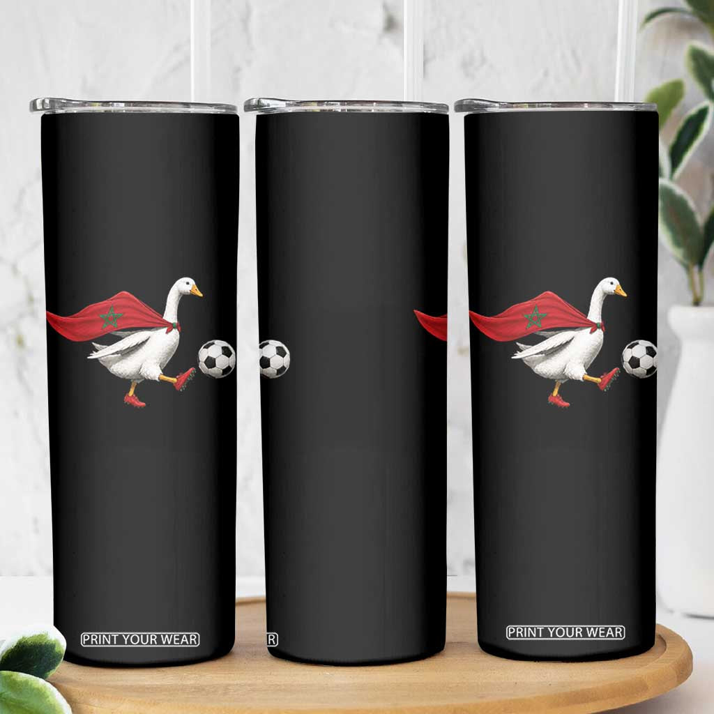 Morocco Soccer Skinny Tumbler Funny Goose Wearing Moroccan Flag Patriotic Football Fan Graphic TS10 Print Your Wear