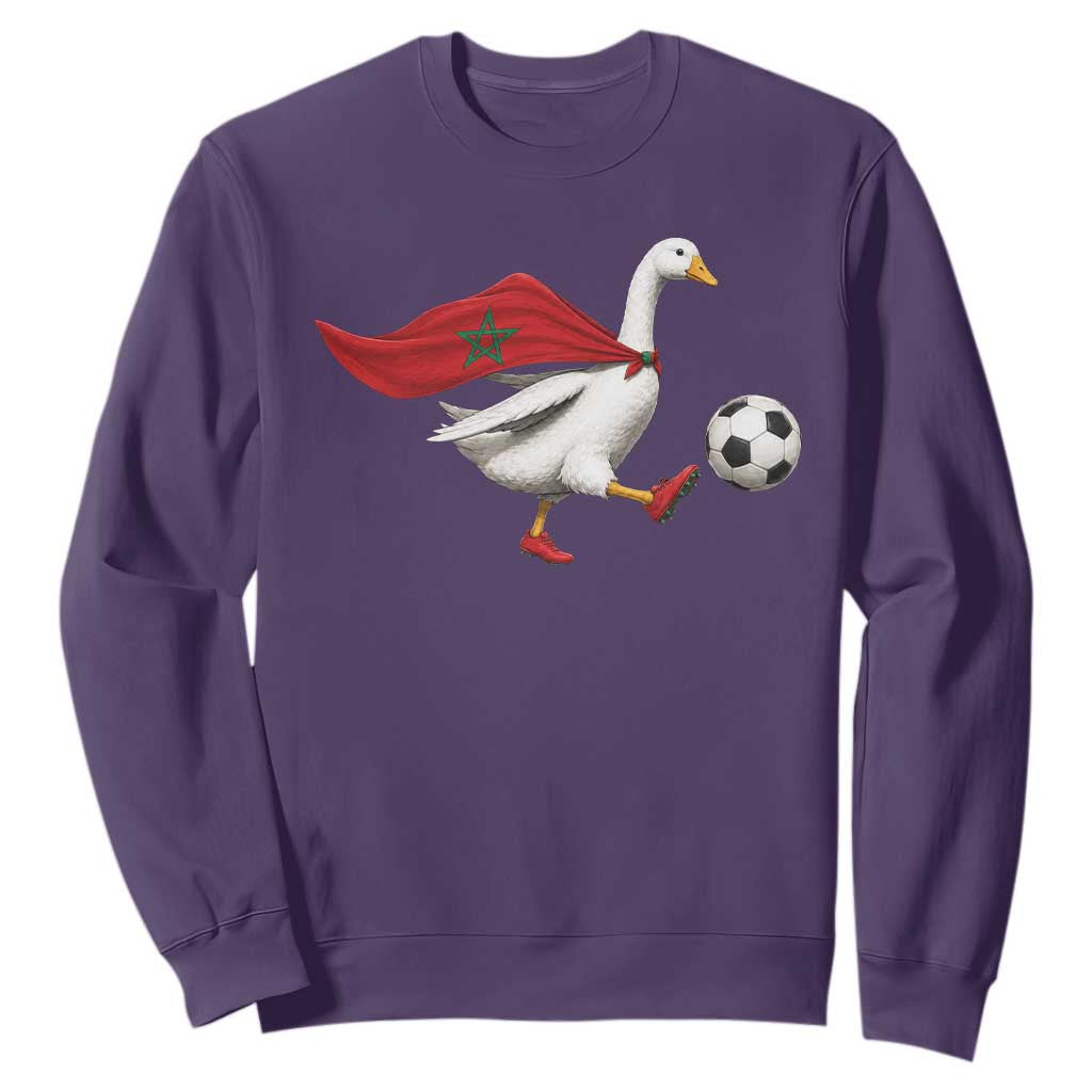 Morocco Soccer Sweatshirt Funny Goose Wearing Moroccan Flag Patriotic Football Fan Graphic TS10 S Purple Print Your Wear