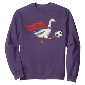 Morocco Soccer Sweatshirt Funny Goose Wearing Moroccan Flag Patriotic Football Fan Graphic TS10 S Purple Print Your Wear