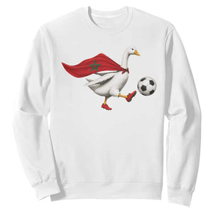 Morocco Soccer Sweatshirt Funny Goose Wearing Moroccan Flag Patriotic Football Fan Graphic TS10 White Print Your Wear