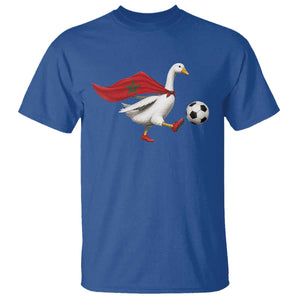 Morocco Soccer T Shirt Funny Goose Wearing Moroccan Flag Patriotic Football Fan Graphic TS10 Royal Blue Print Your Wear
