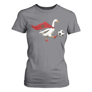 Morocco Soccer T Shirt For Women Funny Goose Wearing Moroccan Flag Patriotic Football Fan Graphic TS10 Charcoal Print Your Wear
