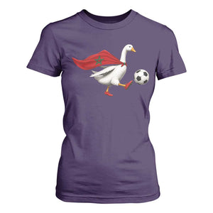 Morocco Soccer T Shirt For Women Funny Goose Wearing Moroccan Flag Patriotic Football Fan Graphic TS10 Purple Print Your Wear