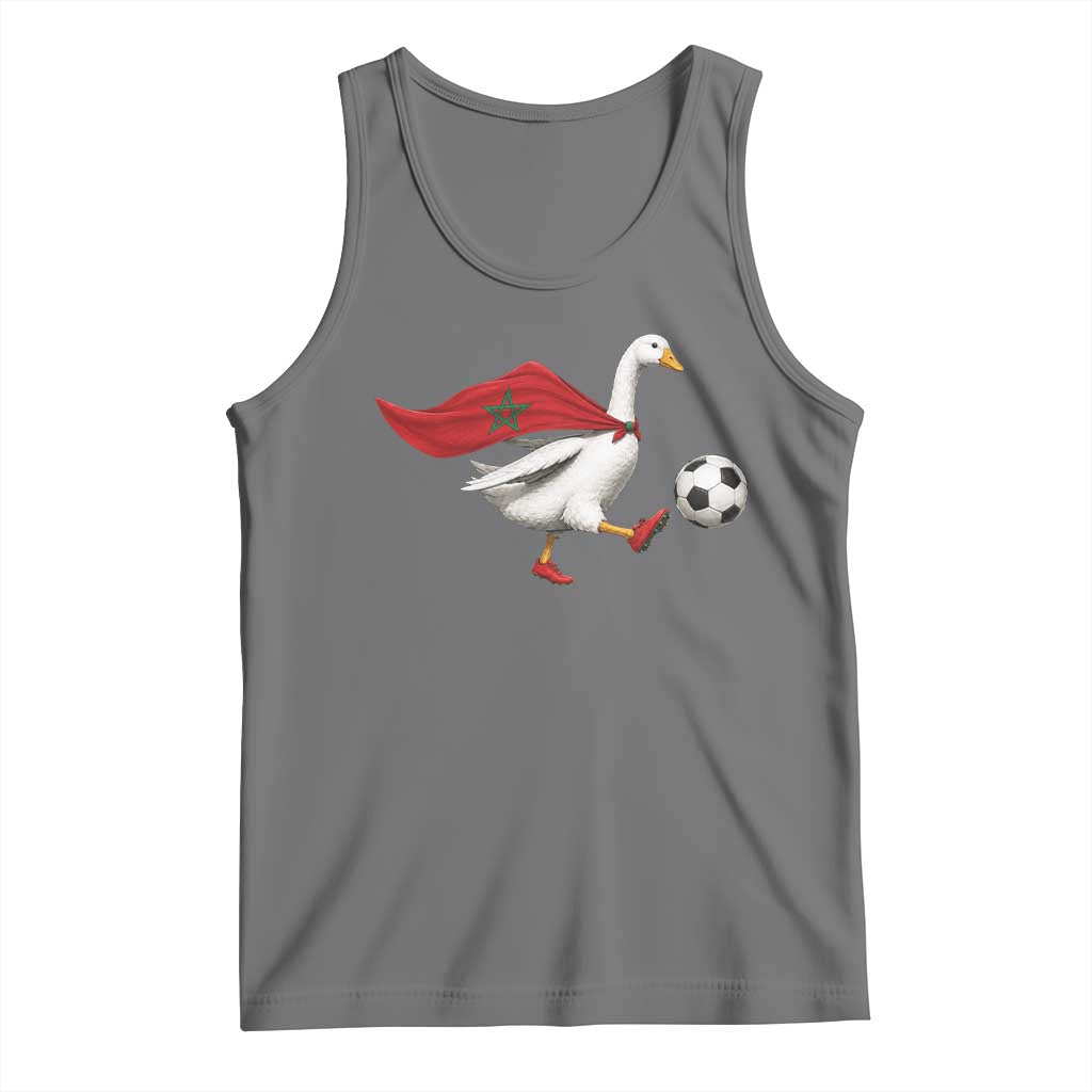 Morocco Soccer Tank Top Funny Goose Wearing Moroccan Flag Patriotic Football Fan Graphic TS10 Black Heather Print Your Wear