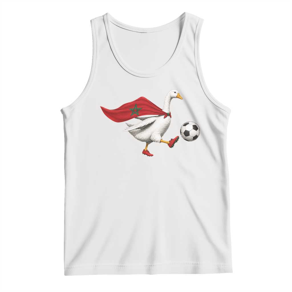 Morocco Soccer Tank Top Funny Goose Wearing Moroccan Flag Patriotic Football Fan Graphic TS10 White Print Your Wear