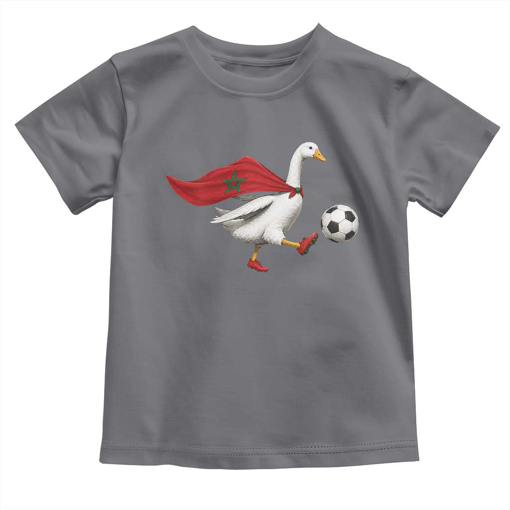 Morocco Soccer Toddler T Shirt Funny Goose Wearing Moroccan Flag Patriotic Football Fan Graphic TS10 Charcoal Print Your Wear
