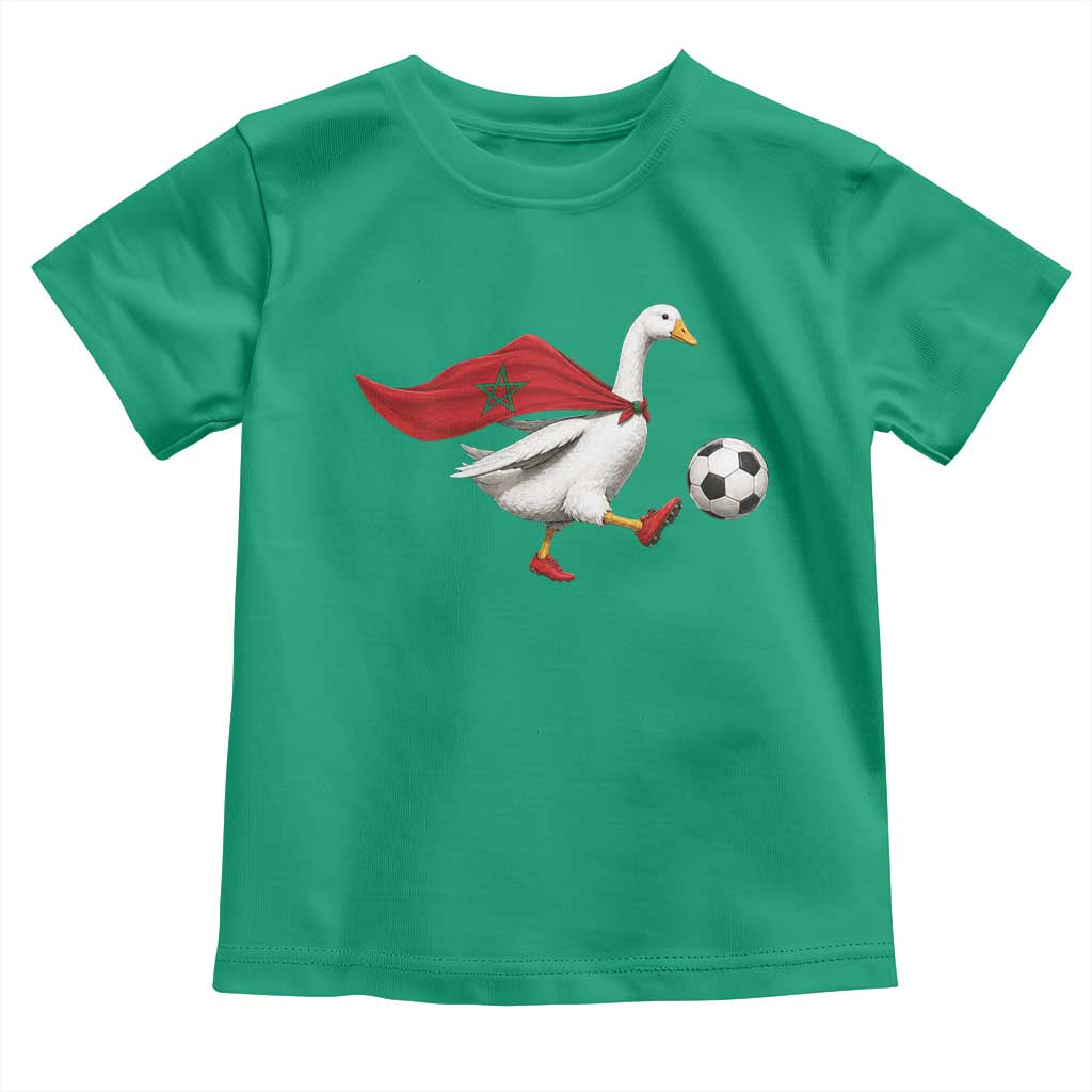 Morocco Soccer Toddler T Shirt Funny Goose Wearing Moroccan Flag Patriotic Football Fan Graphic TS10 Irish Green Print Your Wear