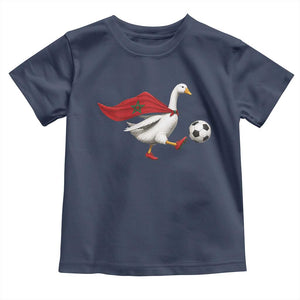Morocco Soccer Toddler T Shirt Funny Goose Wearing Moroccan Flag Patriotic Football Fan Graphic TS10 Navy Print Your Wear