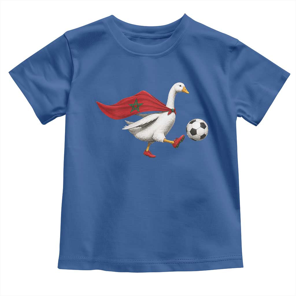 Morocco Soccer Toddler T Shirt Funny Goose Wearing Moroccan Flag Patriotic Football Fan Graphic TS10 Royal Blue Print Your Wear