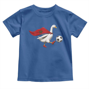 Morocco Soccer Toddler T Shirt Funny Goose Wearing Moroccan Flag Patriotic Football Fan Graphic TS10 Royal Blue Print Your Wear