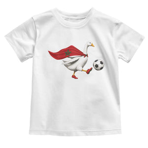 Morocco Soccer Toddler T Shirt Funny Goose Wearing Moroccan Flag Patriotic Football Fan Graphic TS10 White Print Your Wear