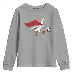 Morocco Soccer Youth Sweatshirt Funny Goose Wearing Moroccan Flag Patriotic Football Fan Graphic TS10 Sport Gray Print Your Wear