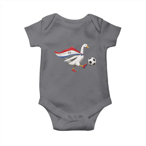 Funny Paraguay Soccer Baby Onesie Goose Wearing Paraguayan Flag Patriotic Football Fan Graphic TS10 Charcoal Print Your Wear