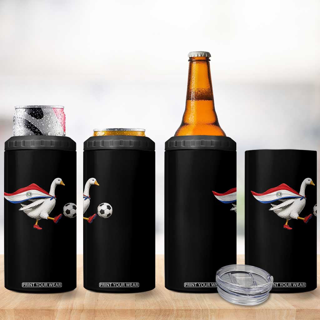Funny Paraguay Soccer 4 in 1 Can Cooler Tumbler Goose Wearing Paraguayan Flag Patriotic Football Fan Graphic TS10 Print Your Wear