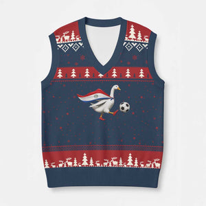 Funny Paraguay Soccer V-Neck Knit Sweater Vest Goose Wearing Paraguayan Flag Patriotic Football Fan Graphic TS10 Navy Red Print Your Wear