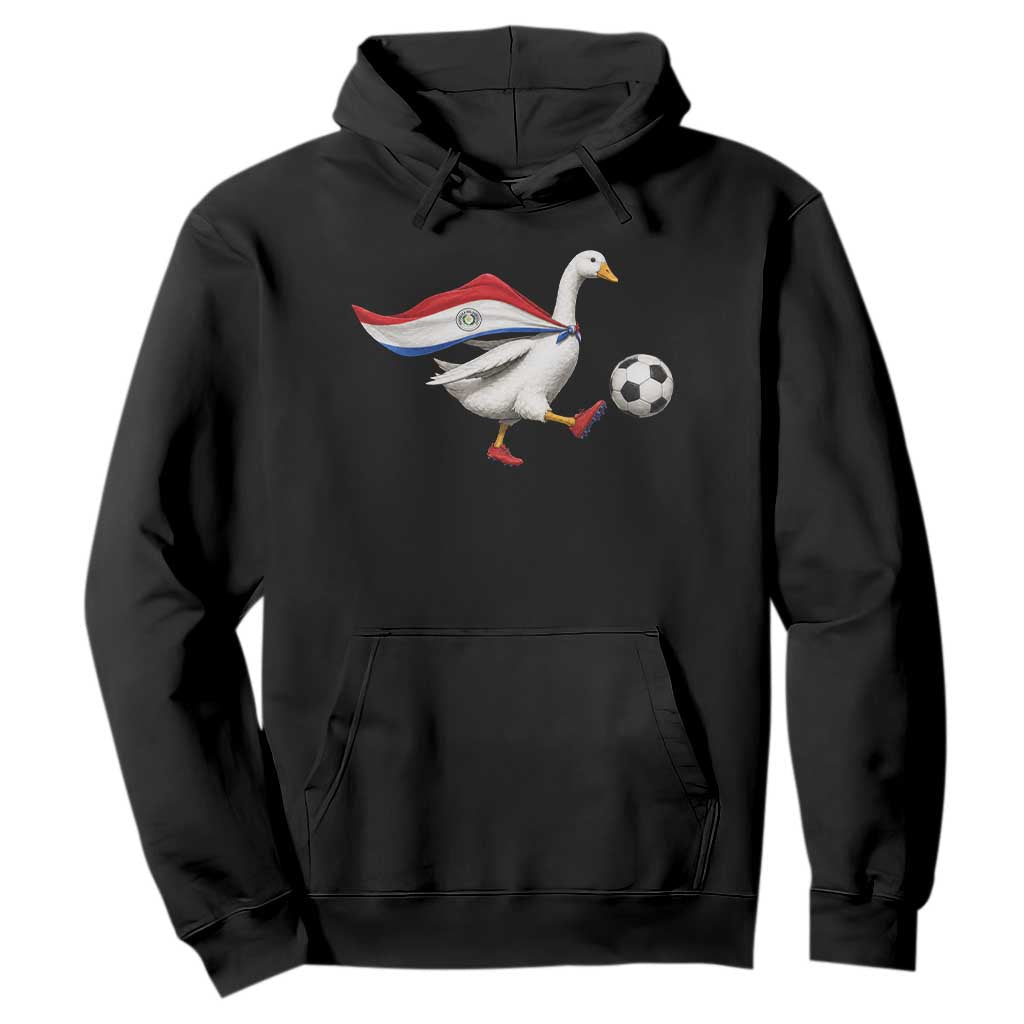 Funny Paraguay Soccer Hoodie Goose Wearing Paraguayan Flag Patriotic Football Fan Graphic TS10 Black Print Your Wear