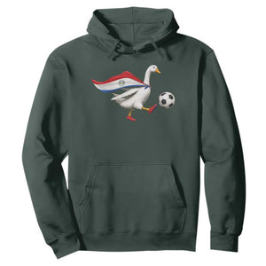 Funny Paraguay Soccer Hoodie Goose Wearing Paraguayan Flag Patriotic Football Fan Graphic TS10 Dark Forest Green Print Your Wear