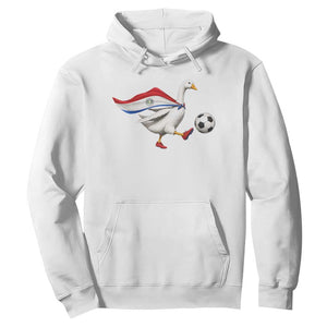 Funny Paraguay Soccer Hoodie Goose Wearing Paraguayan Flag Patriotic Football Fan Graphic TS10 White Print Your Wear