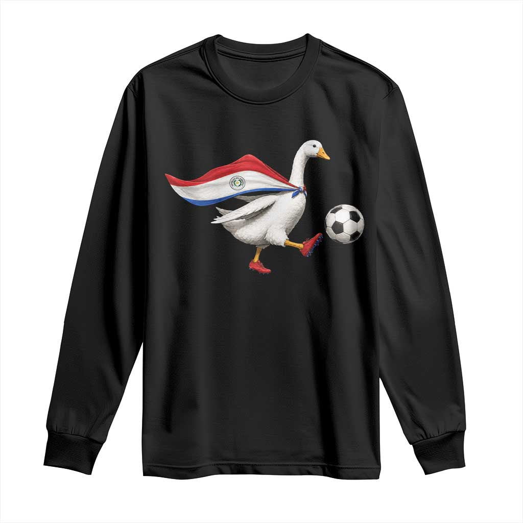 Funny Paraguay Soccer Long Sleeve Shirt Goose Wearing Paraguayan Flag Patriotic Football Fan Graphic TS10 Black Print Your Wear