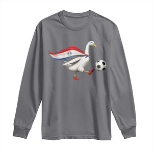 Funny Paraguay Soccer Long Sleeve Shirt Goose Wearing Paraguayan Flag Patriotic Football Fan Graphic TS10 Charcoal Print Your Wear