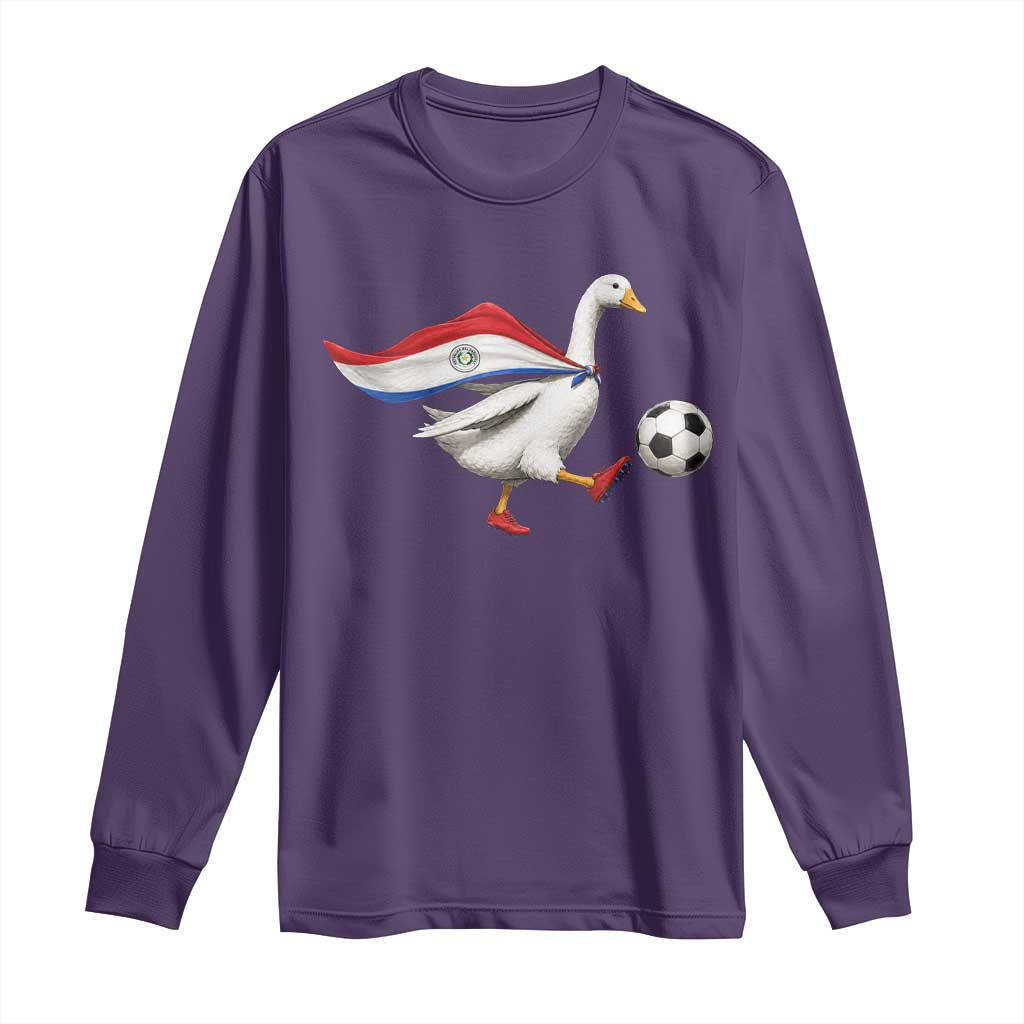 Funny Paraguay Soccer Long Sleeve Shirt Goose Wearing Paraguayan Flag Patriotic Football Fan Graphic TS10 S Purple Print Your Wear