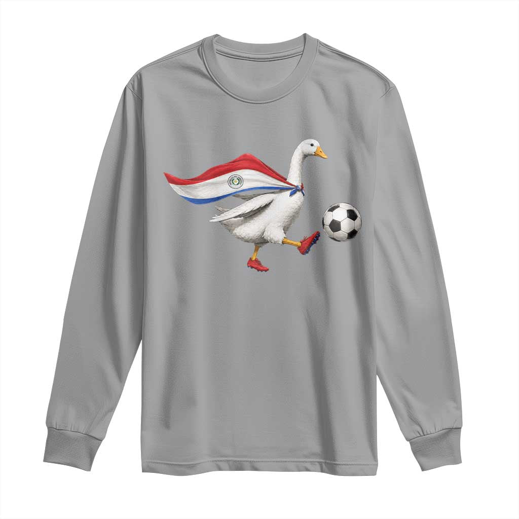 Funny Paraguay Soccer Long Sleeve Shirt Goose Wearing Paraguayan Flag Patriotic Football Fan Graphic TS10 Sport Gray Print Your Wear