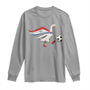Funny Paraguay Soccer Long Sleeve Shirt Goose Wearing Paraguayan Flag Patriotic Football Fan Graphic TS10 Sport Gray Print Your Wear