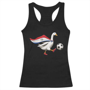Funny Paraguay Soccer Racerback Tank Top Goose Wearing Paraguayan Flag Patriotic Football Fan Graphic TS10 Black Print Your Wear
