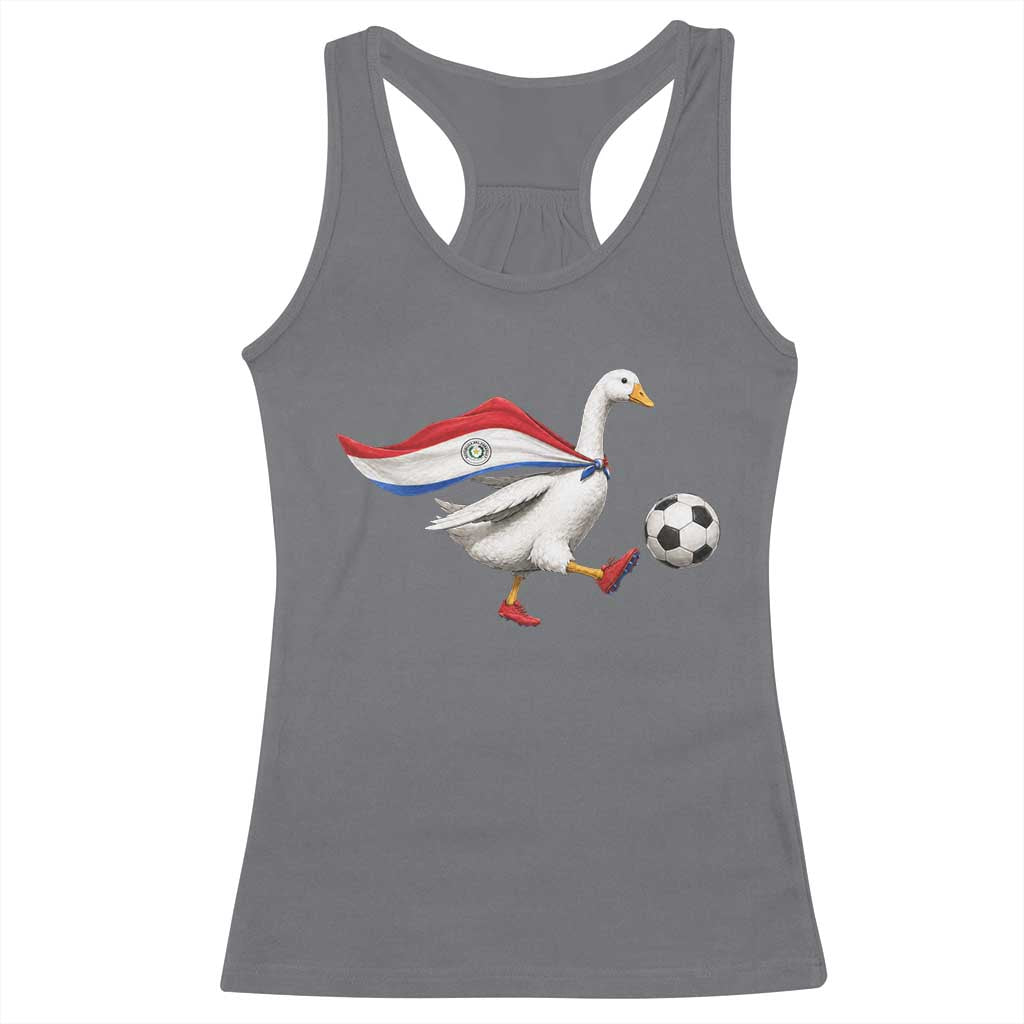 Funny Paraguay Soccer Racerback Tank Top Goose Wearing Paraguayan Flag Patriotic Football Fan Graphic TS10 Charcoal Print Your Wear