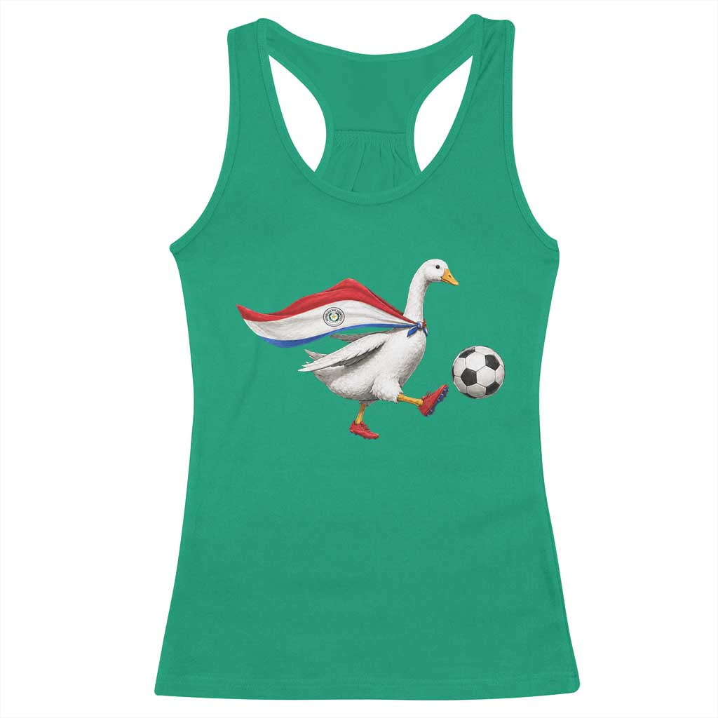 Funny Paraguay Soccer Racerback Tank Top Goose Wearing Paraguayan Flag Patriotic Football Fan Graphic TS10 Irish Green Print Your Wear