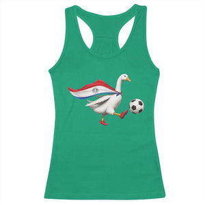 Funny Paraguay Soccer Racerback Tank Top Goose Wearing Paraguayan Flag Patriotic Football Fan Graphic TS10 Irish Green Print Your Wear