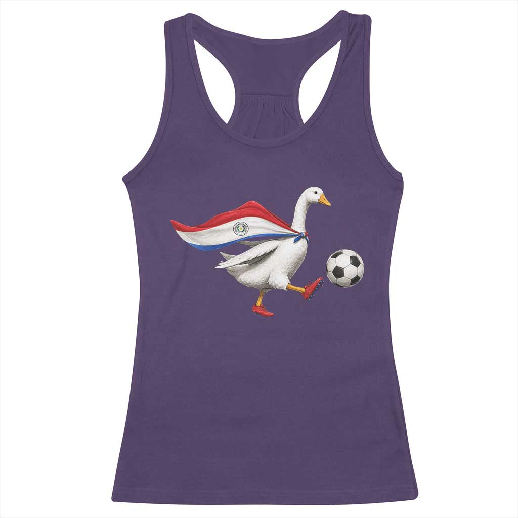 Funny Paraguay Soccer Racerback Tank Top Goose Wearing Paraguayan Flag Patriotic Football Fan Graphic TS10 Purple Print Your Wear
