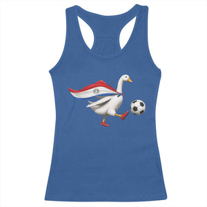 Funny Paraguay Soccer Racerback Tank Top Goose Wearing Paraguayan Flag Patriotic Football Fan Graphic TS10 Royal Blue Print Your Wear