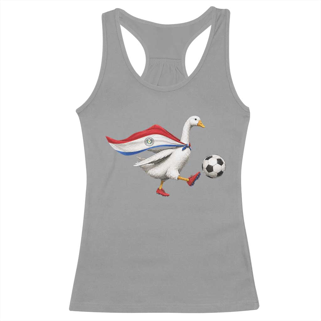 Funny Paraguay Soccer Racerback Tank Top Goose Wearing Paraguayan Flag Patriotic Football Fan Graphic TS10 Sport Gray Print Your Wear