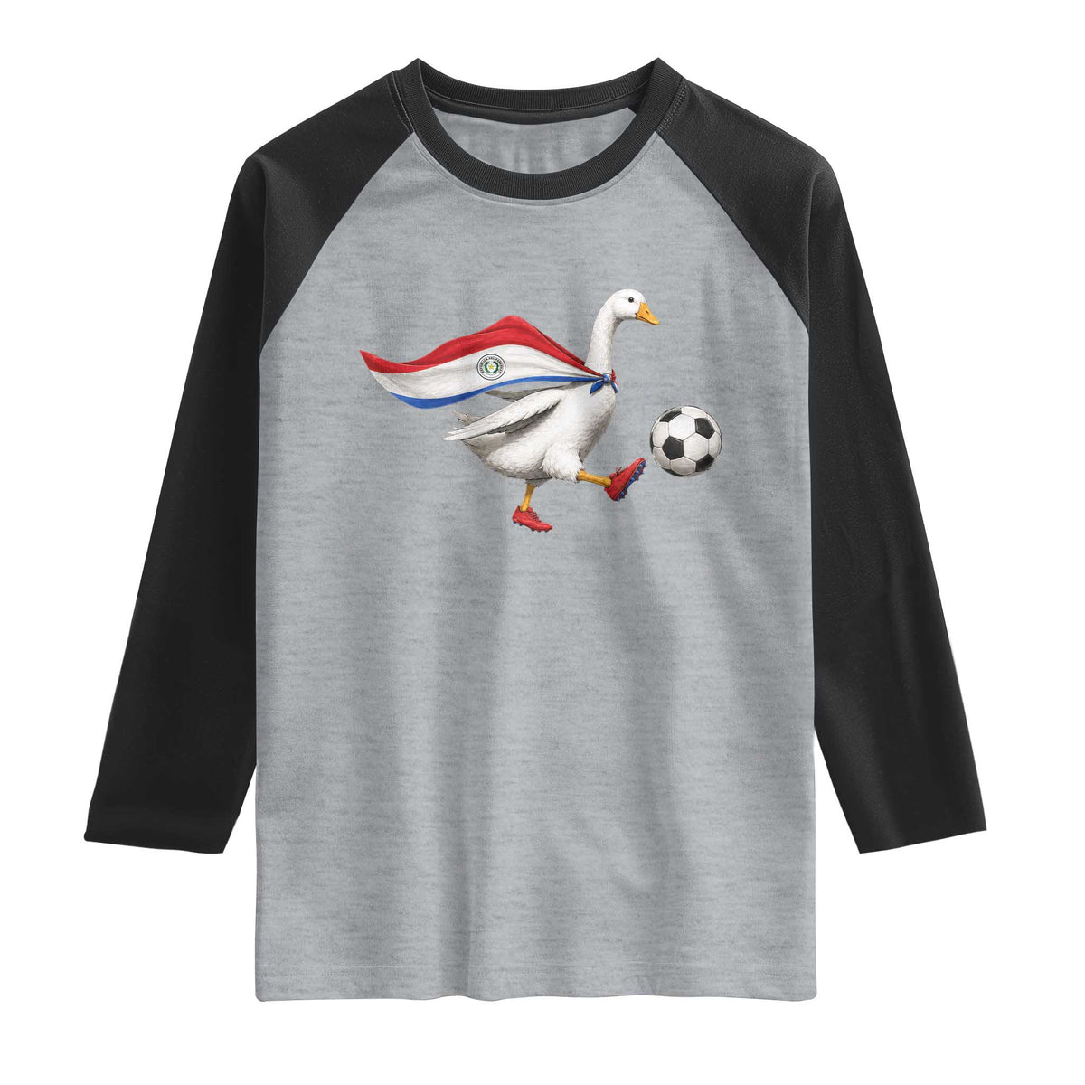 Funny Paraguay Soccer Raglan Shirt Goose Wearing Paraguayan Flag Patriotic Football Fan Graphic TS10 XS Heather Gray Black Print Your Wear