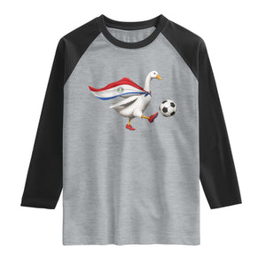 Funny Paraguay Soccer Raglan Shirt Goose Wearing Paraguayan Flag Patriotic Football Fan Graphic TS10 XS Heather Gray Black Print Your Wear
