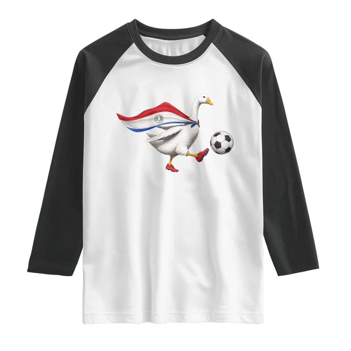 Funny Paraguay Soccer Raglan Shirt Goose Wearing Paraguayan Flag Patriotic Football Fan Graphic TS10 White Black Print Your Wear